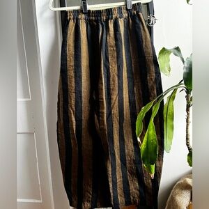 SOLD FSOT Beyond Nine linen Mabel in rust stripe, size 2XS